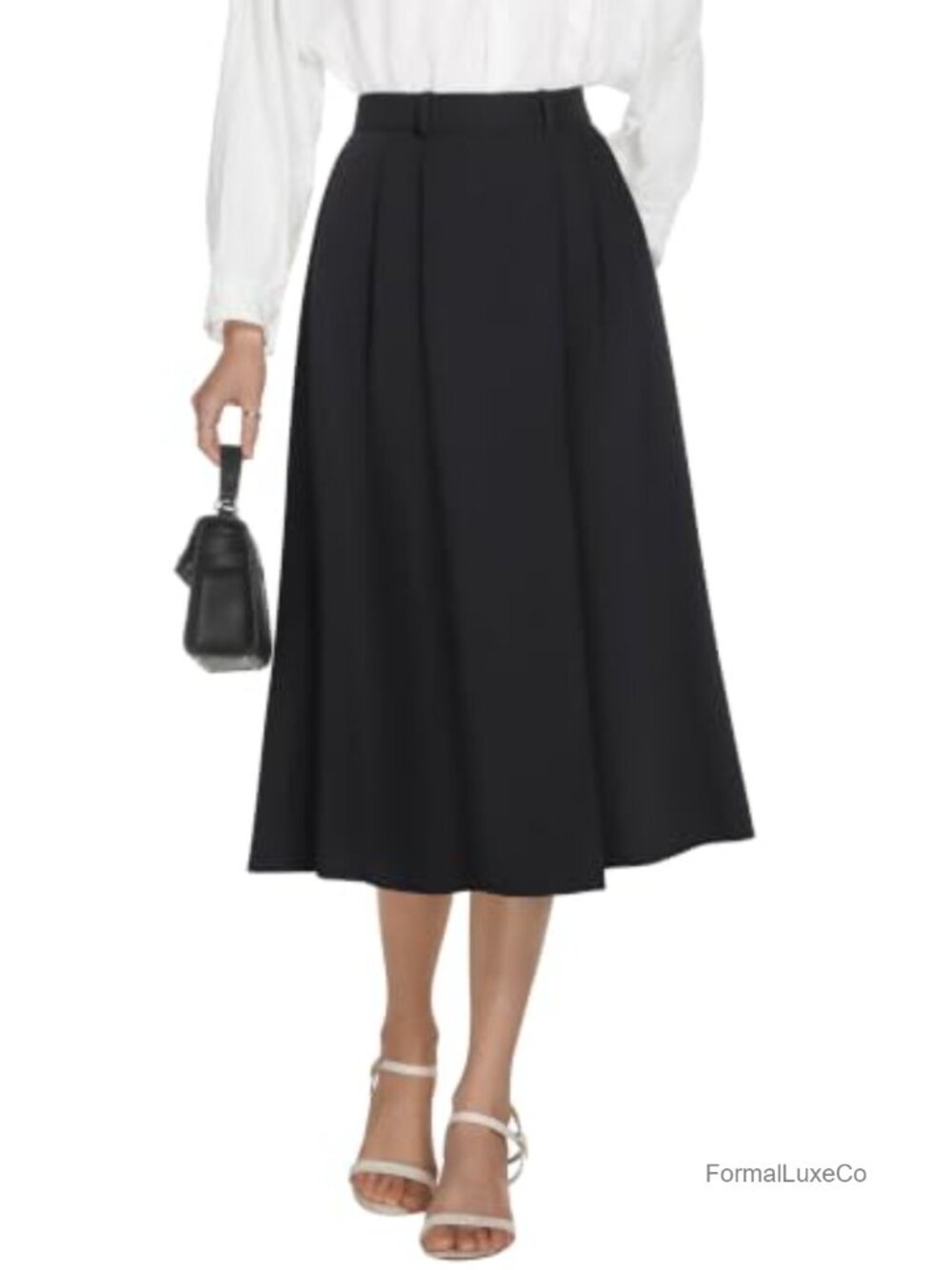 A-Line Midi Skirt Women High Waisted Pleated Business Casual